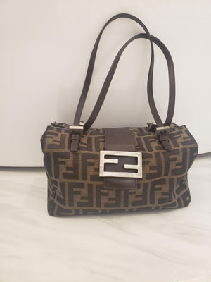 fendi brown zucca canvas shoulder bag