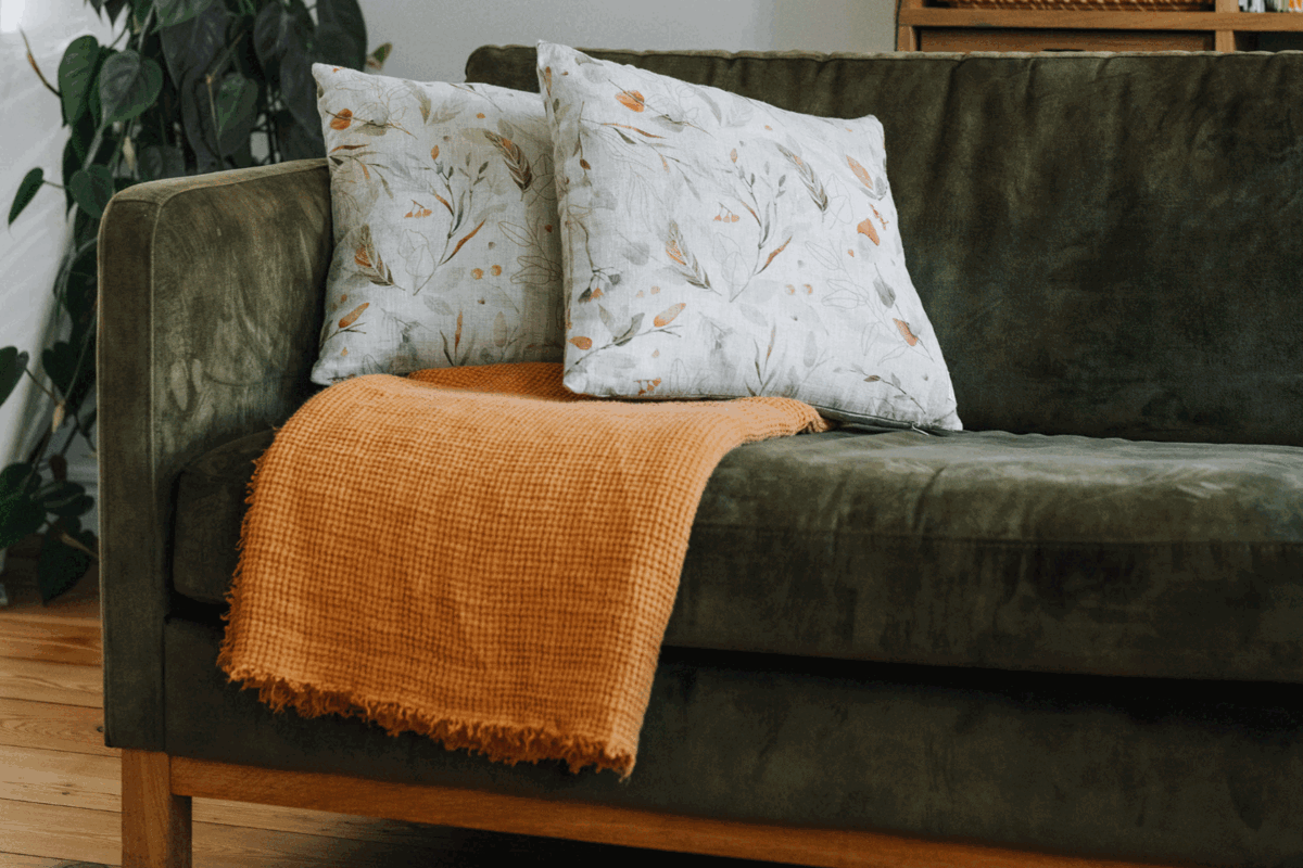 linen throw on sofa