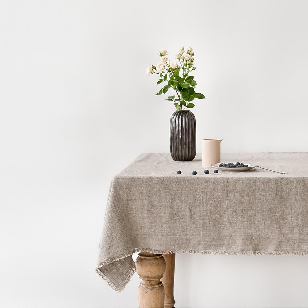 Verhogen been Lyrisch Natural Linen Tablecloth with Fringe - Linen Tales