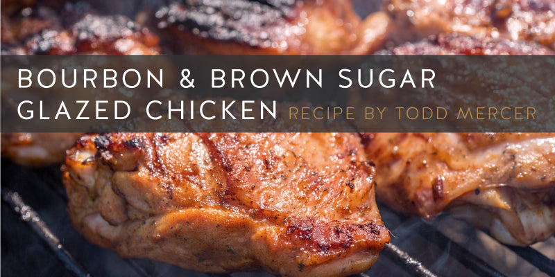 Bourbon and Brown Sugar-Glazed Chicken recipe from Todd Mercer and picture of chicken on grill grates