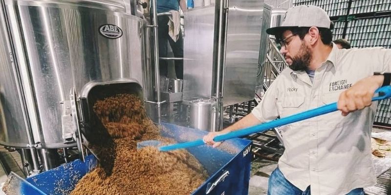 Ricky Cervantes of Foreign Exchange Brewing Co. working in a brewery