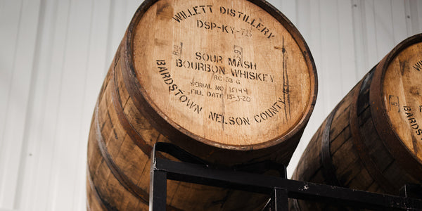 Willett Bourbon barrel on a rack