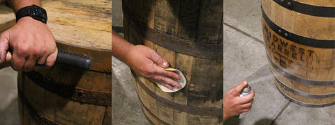 removing rust from barrel rings, sanding barrel with sandpaper, spraying engraved barrel with protective coating