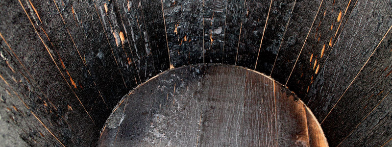 Charred interior of a whiskey barrel