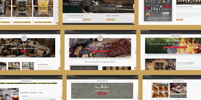 screenshots of the Midwest Barrel Co. website barrelsmokingwood.com