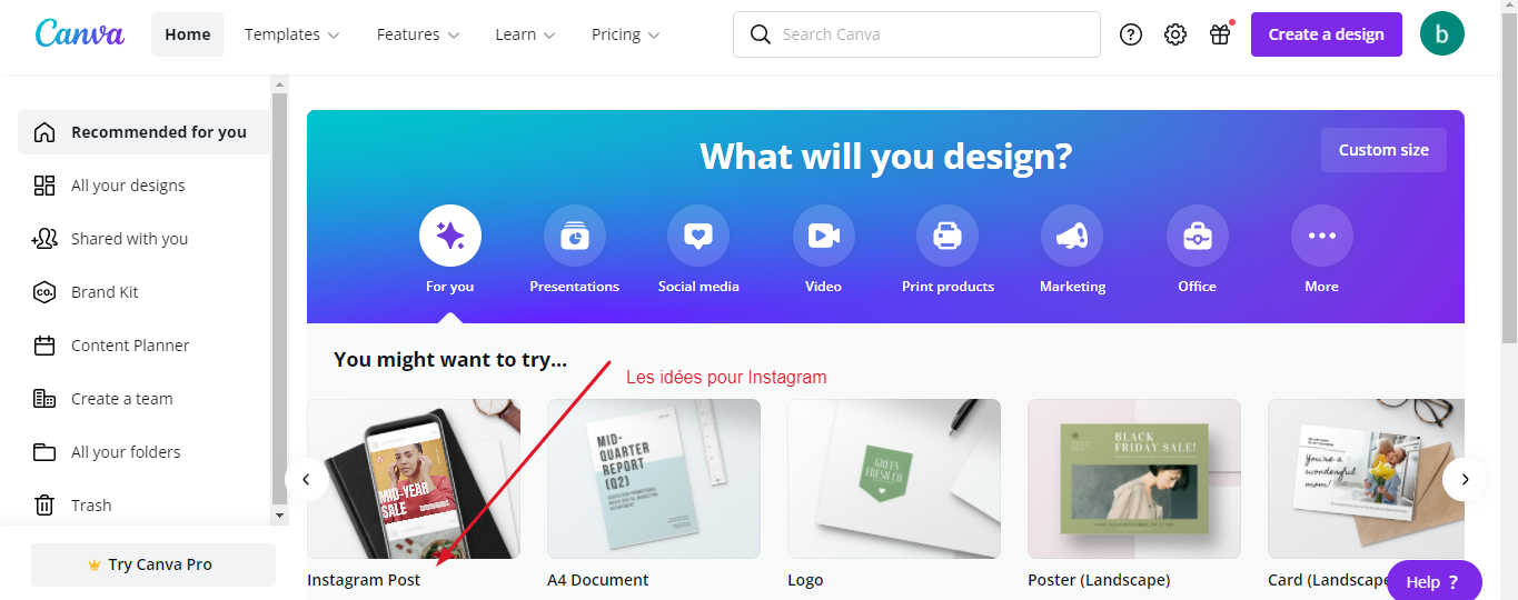 Idea Sory Instagram tool Canva