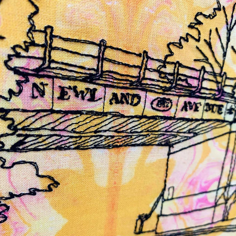 close p of newland avenue embroidered piece