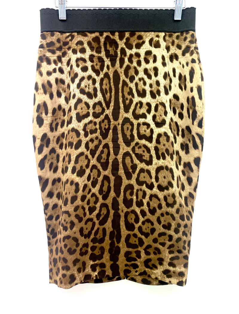 Leopard Print Stretch Silk Skirt UK10