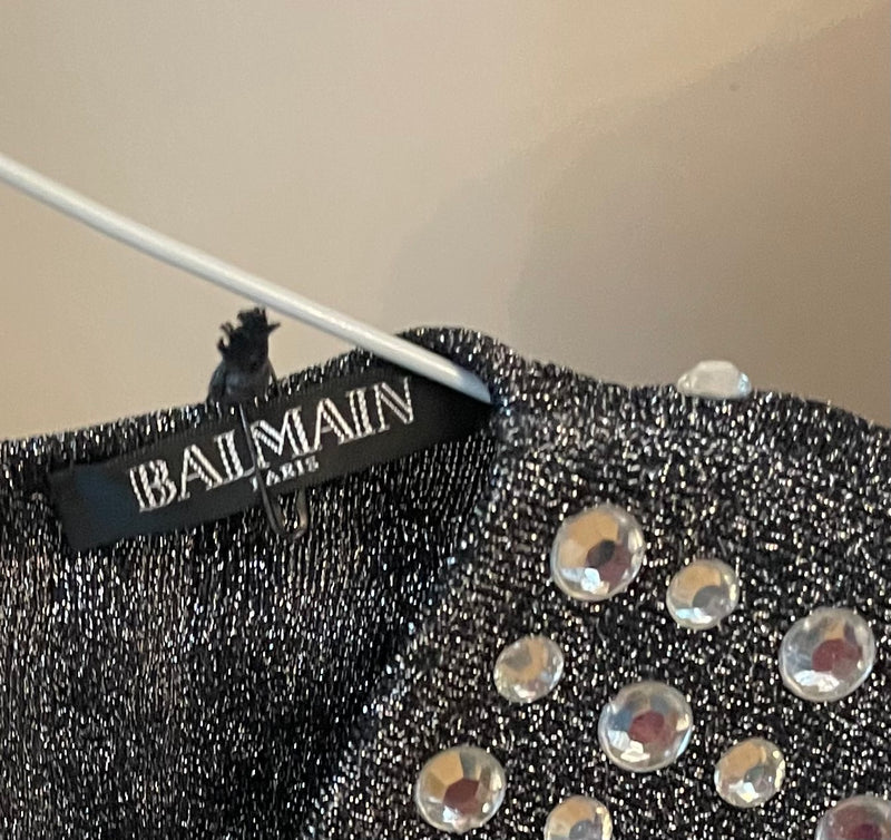 NEW Crystal-Embellished Metallic Stretch-knit Mini Dress Size Small