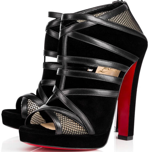 Christian Louboutin Big Lips Booty Black Leather Ankle Boots 39 UK