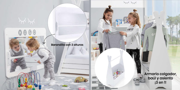 Espejo y armario colgador Alondra habitación bebé estilo Montessori
