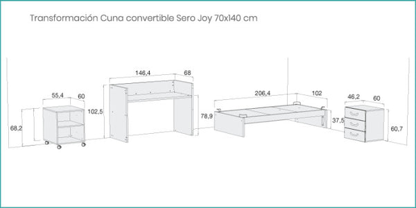 medidas cuna convertible Sero Joy transformación Alondra