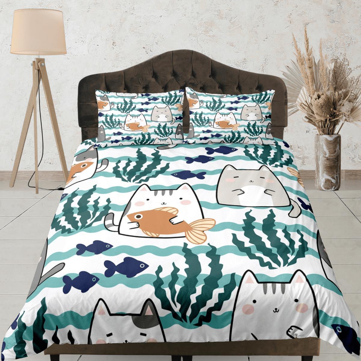 ClearloveWL Duvet Cover Set, Home Textile Cyan Cute Cat Kitty