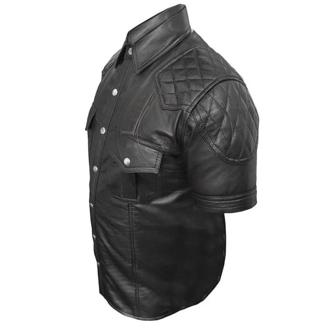 Men's Quilted Shoulder Design Leather Shirt – Leather Wardrobe