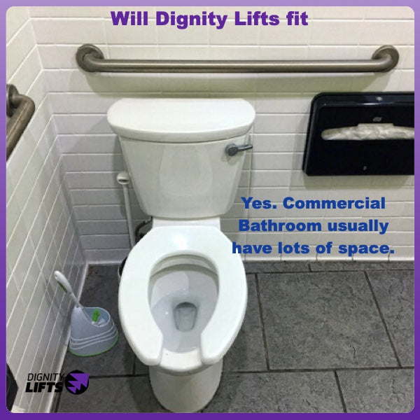 A toilet lift will fit in a commercial bathroom