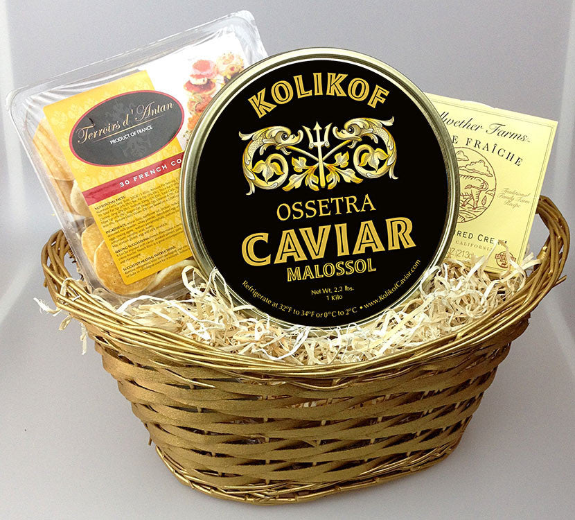 Caviar Gift Online Kolikof Ossetra Indulgence Basket Serves 25