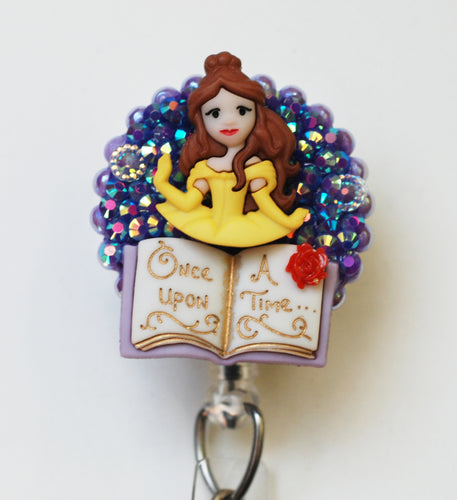 Disney Princess Belle with Red Rose Retractable ID Badge Reel