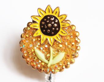 Jovati Retractable Badge Holder With Clip Sunflower Badge Reel Holder Accurate Stitching Strap Telescopic Retracting Clip Id Badge Holders Retractable