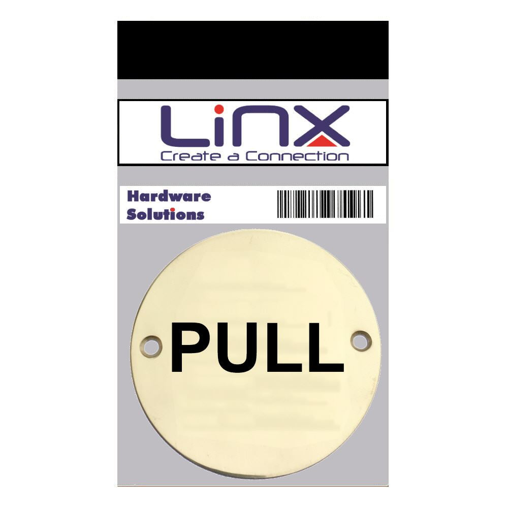 Linx® Door Sign 75mm (3 Inch) 'Pull' Polished Brass, Engraved, Pack Of 1