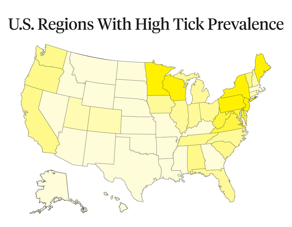 U.S. regions with high tick prevalence
