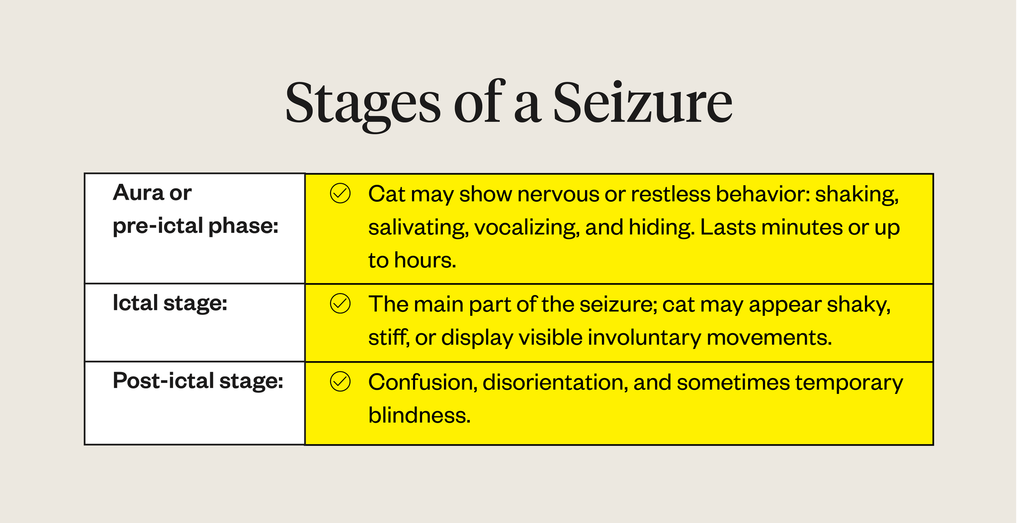 Stages of a seizure in cats with characteristics