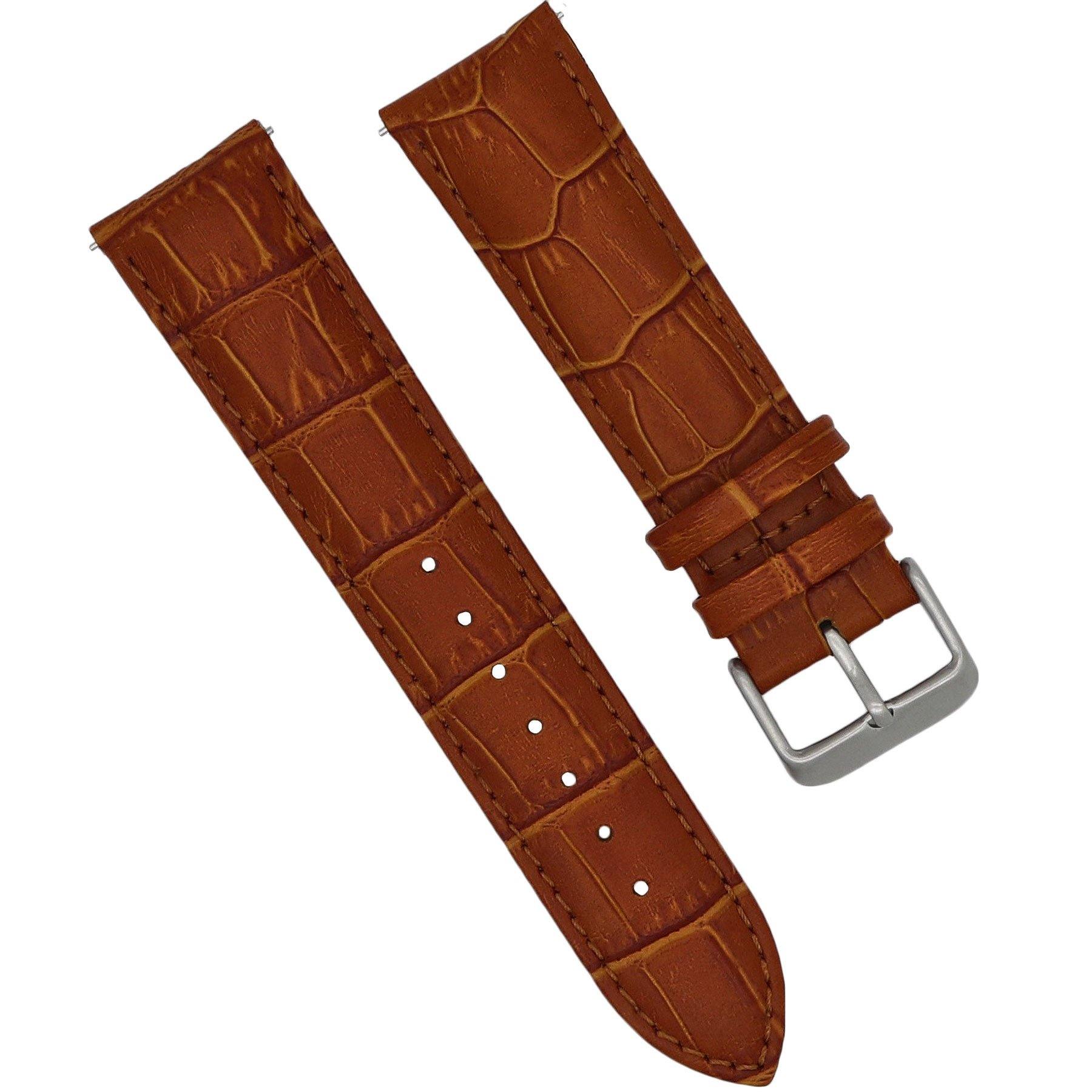  Alligator Embossed Genuine Leather Watch Band- Quick Release- Camel 