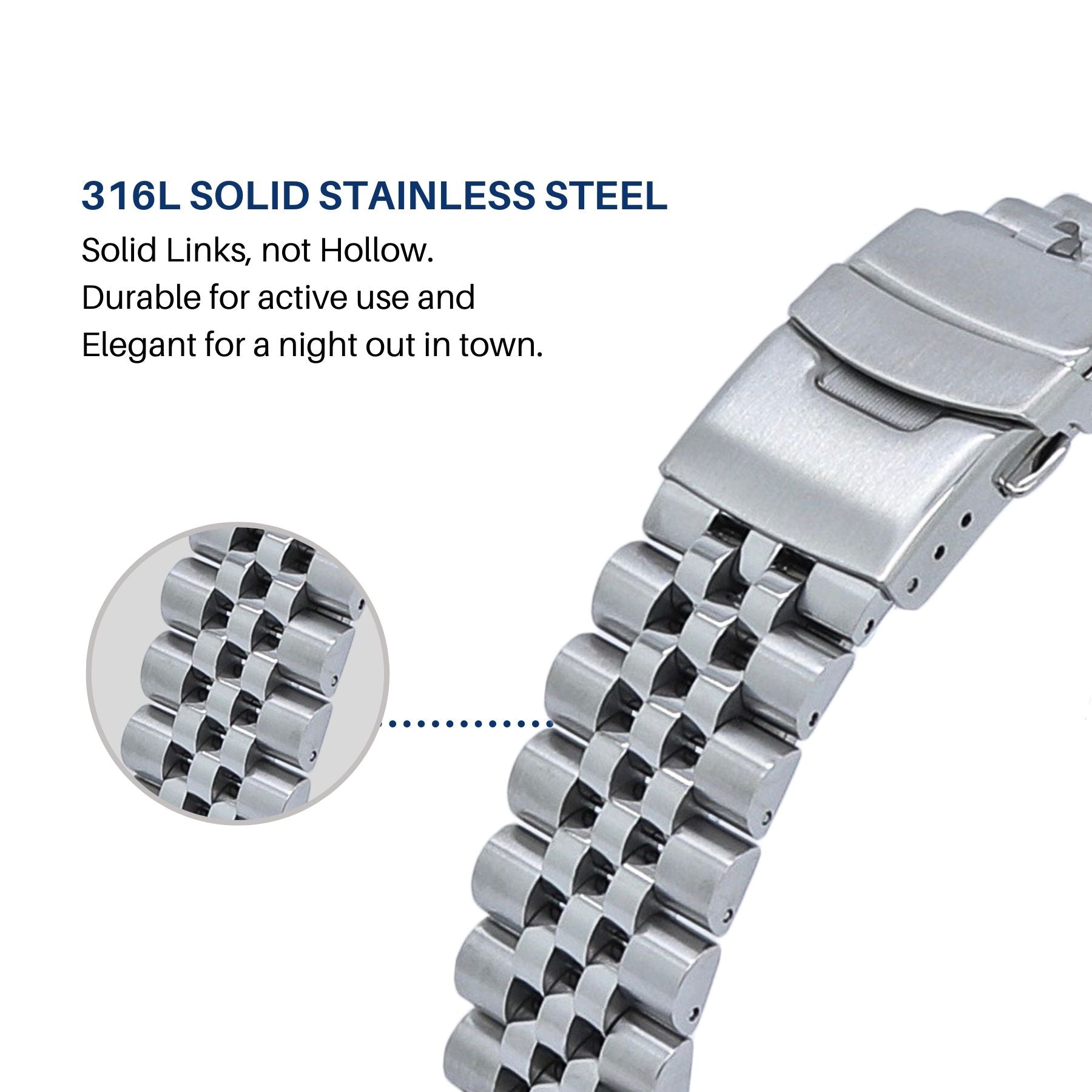 Solid 316L Stainless Steel Jubilee Watch Band - 22MM- Solid Curved End –  pass the watch