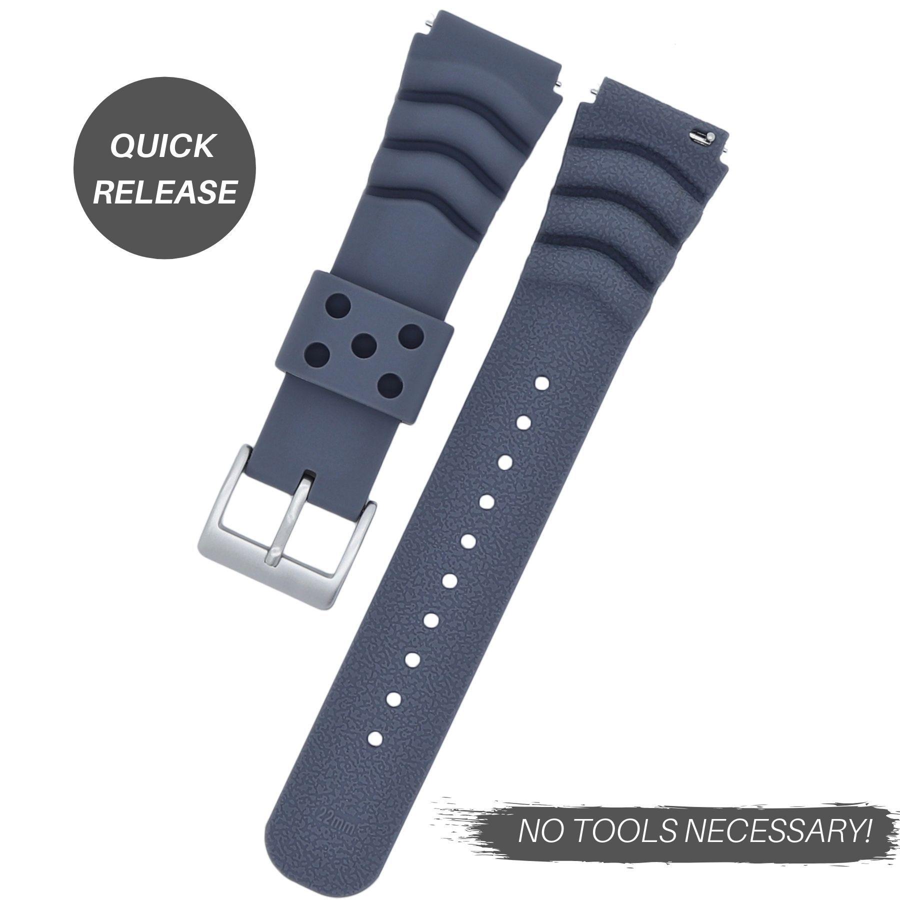 Grey Silicone Diver's Style Watch Band- Suitable for SEIKO DIVER WATCH –  pass the watch