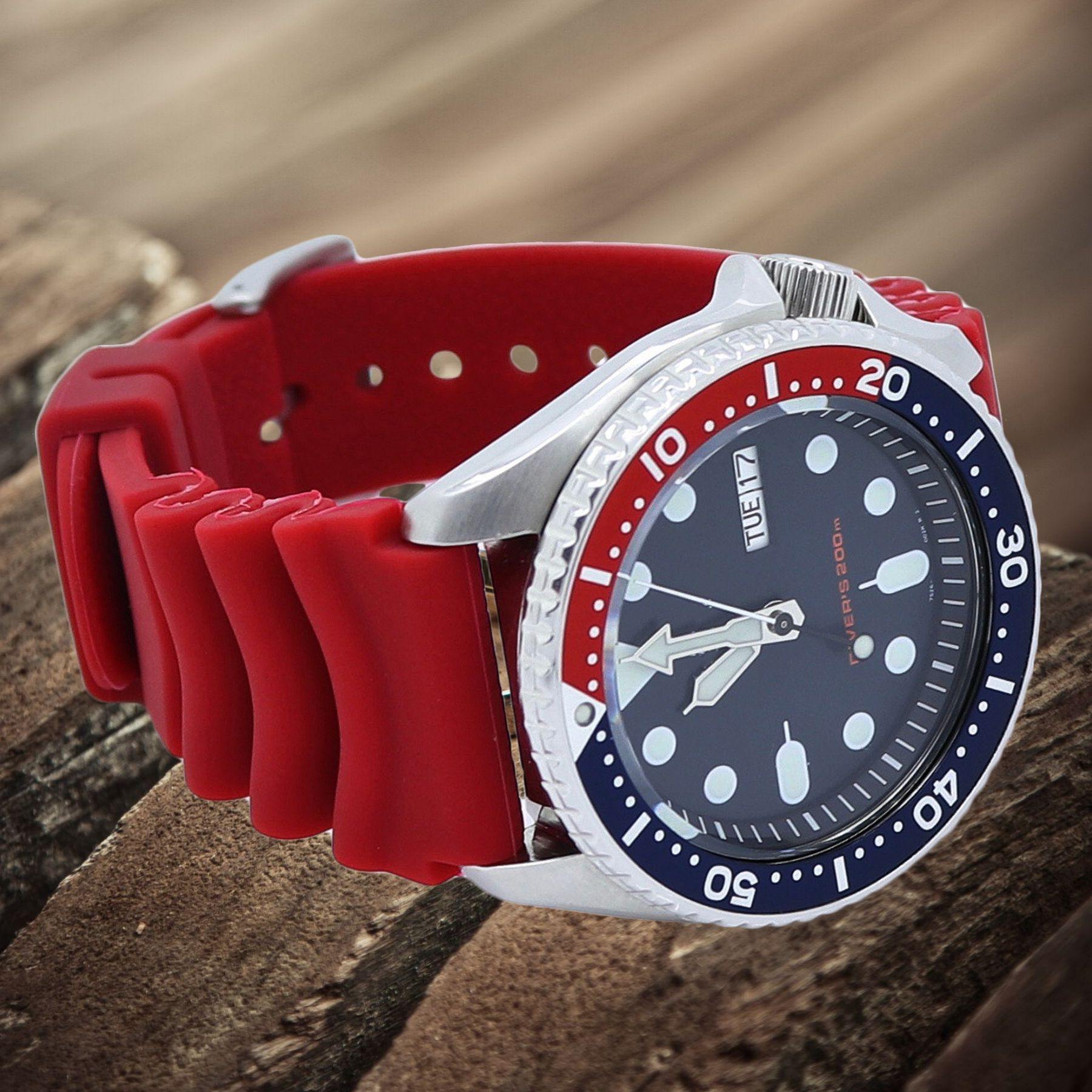 Red Silicone Diver's Style Watch Band- Suitable for SEIKO DIVER WATCH –  pass the watch