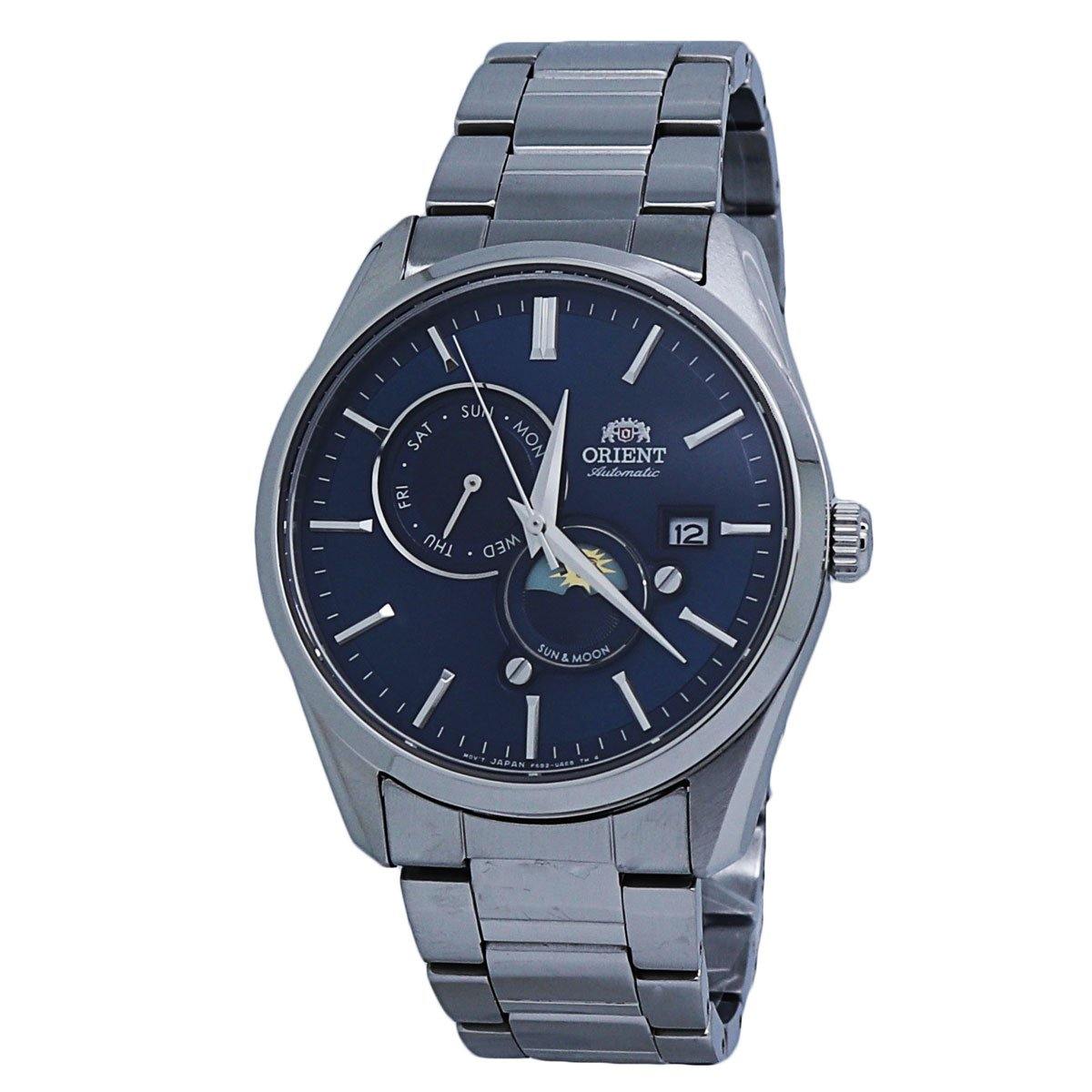  Orient Sun & Moon Blue Dial Stainless Steel Men's Watch RA-AK0303L 