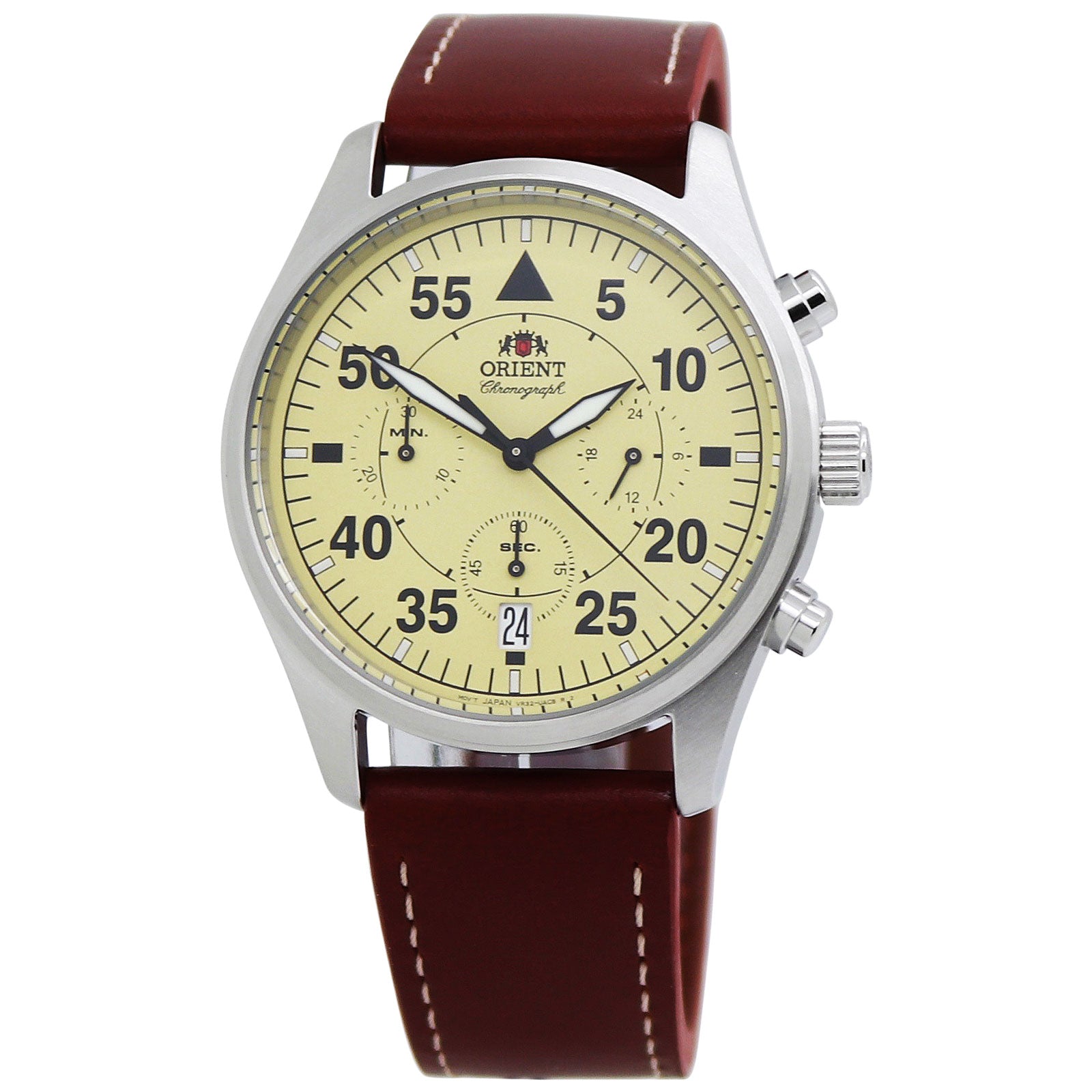  Orient Chronograph Flight Cream Dial Leather Band Men's Watch RA-KV0503Y 