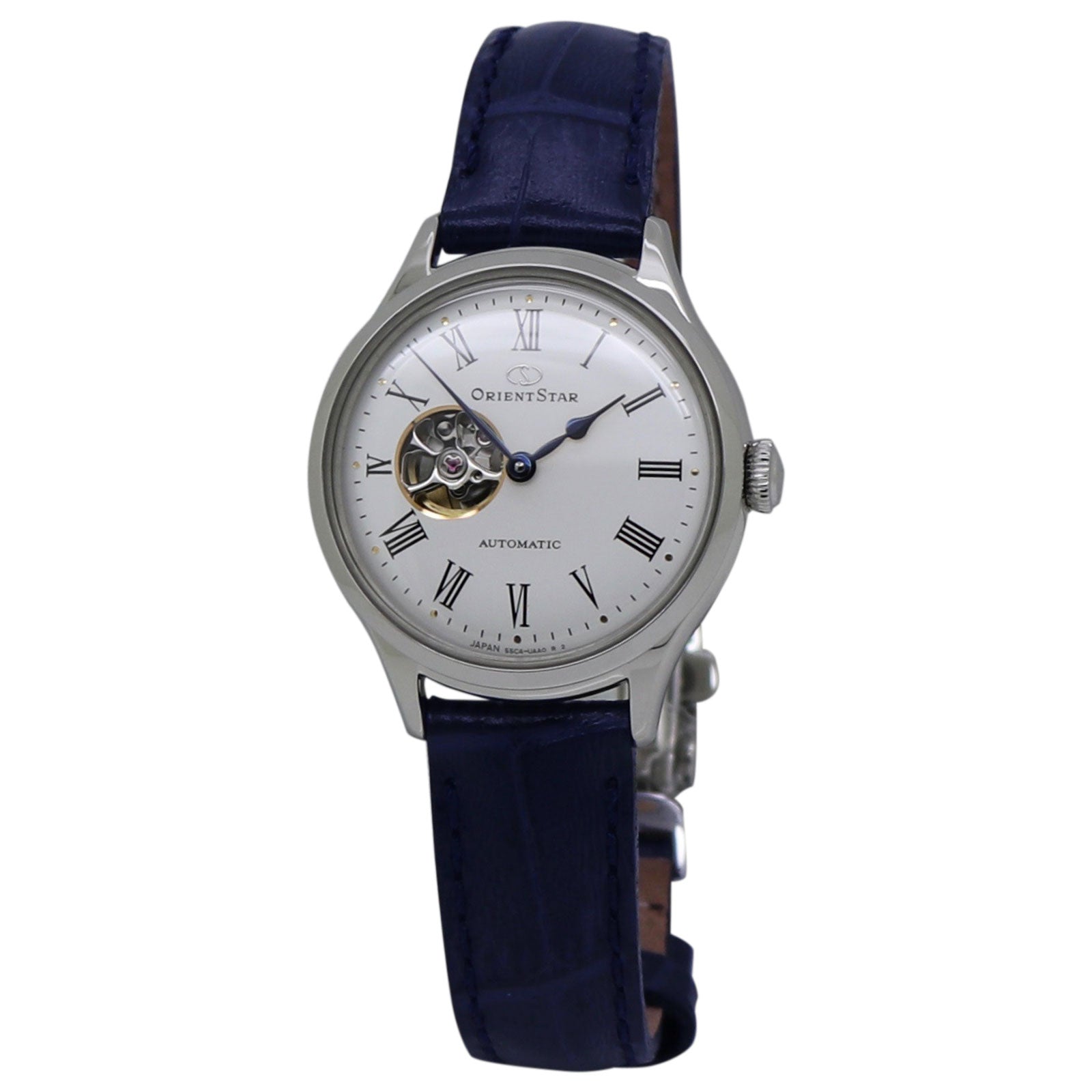  Orient Star Open Heart White Dial Blue Leather Strap Ladies Dress Watch 