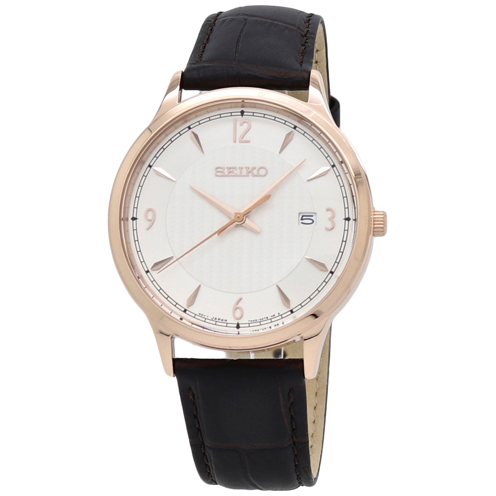  Seiko Quartz Silver Dial Men's Leather Strap Watch SGEH88 