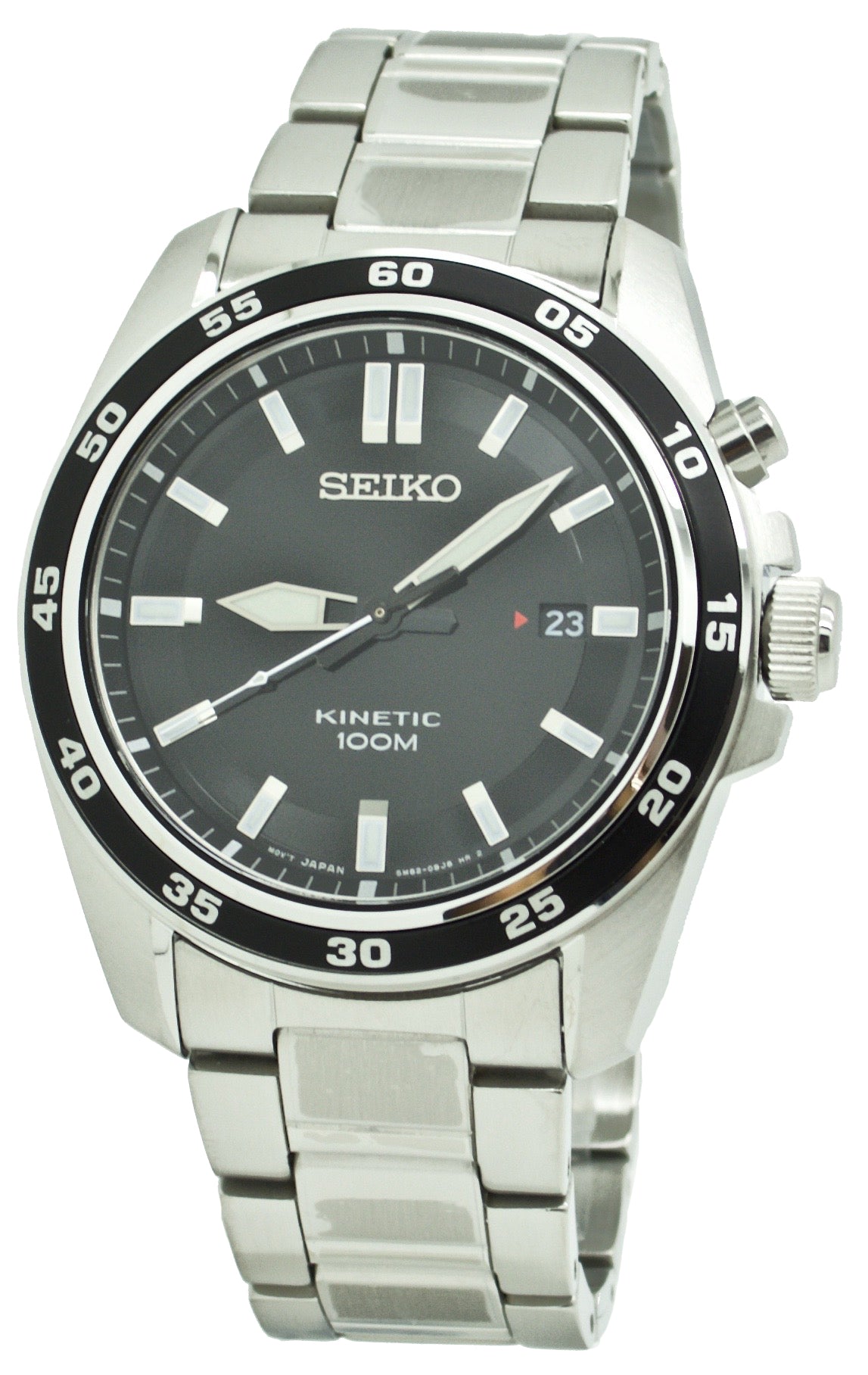  Seiko Kinetic SKA785 Stainless Steel Black Dial Men's Watch 