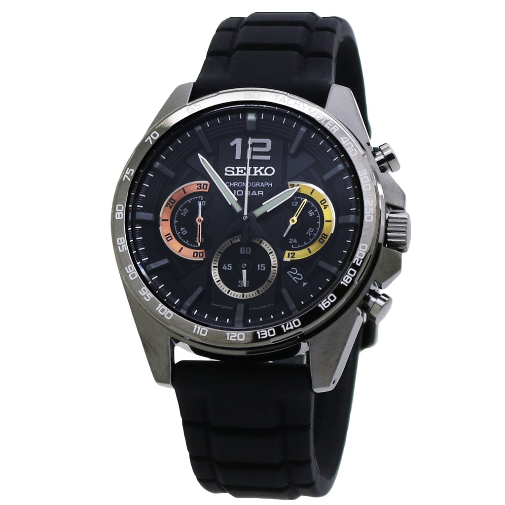 Seiko Chronograph Black Dial Silicone Band Men's Watch SSB349 – pass the  watch
