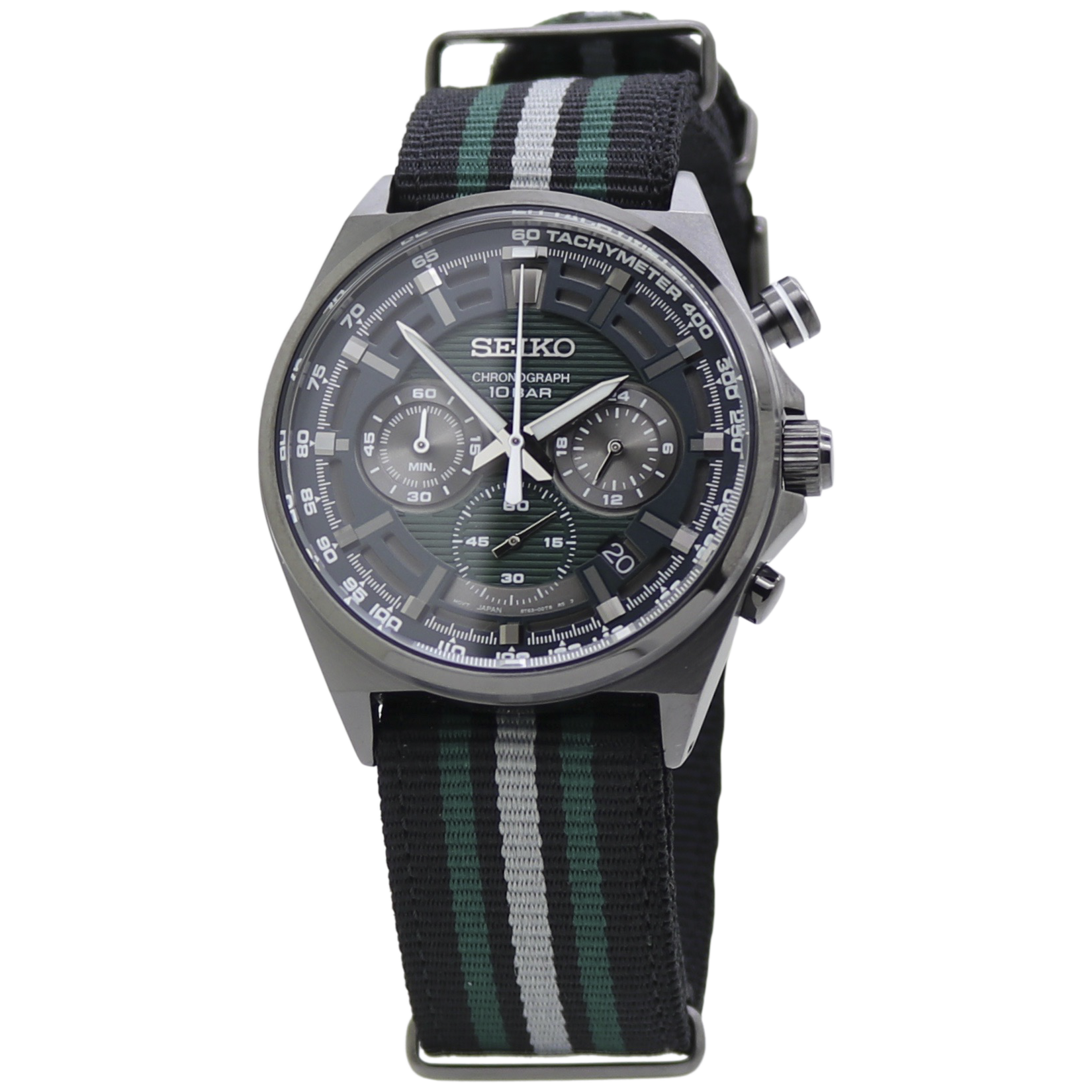  Seiko Chronograph Green Dial Nylon Band Men's Watch SSB411 