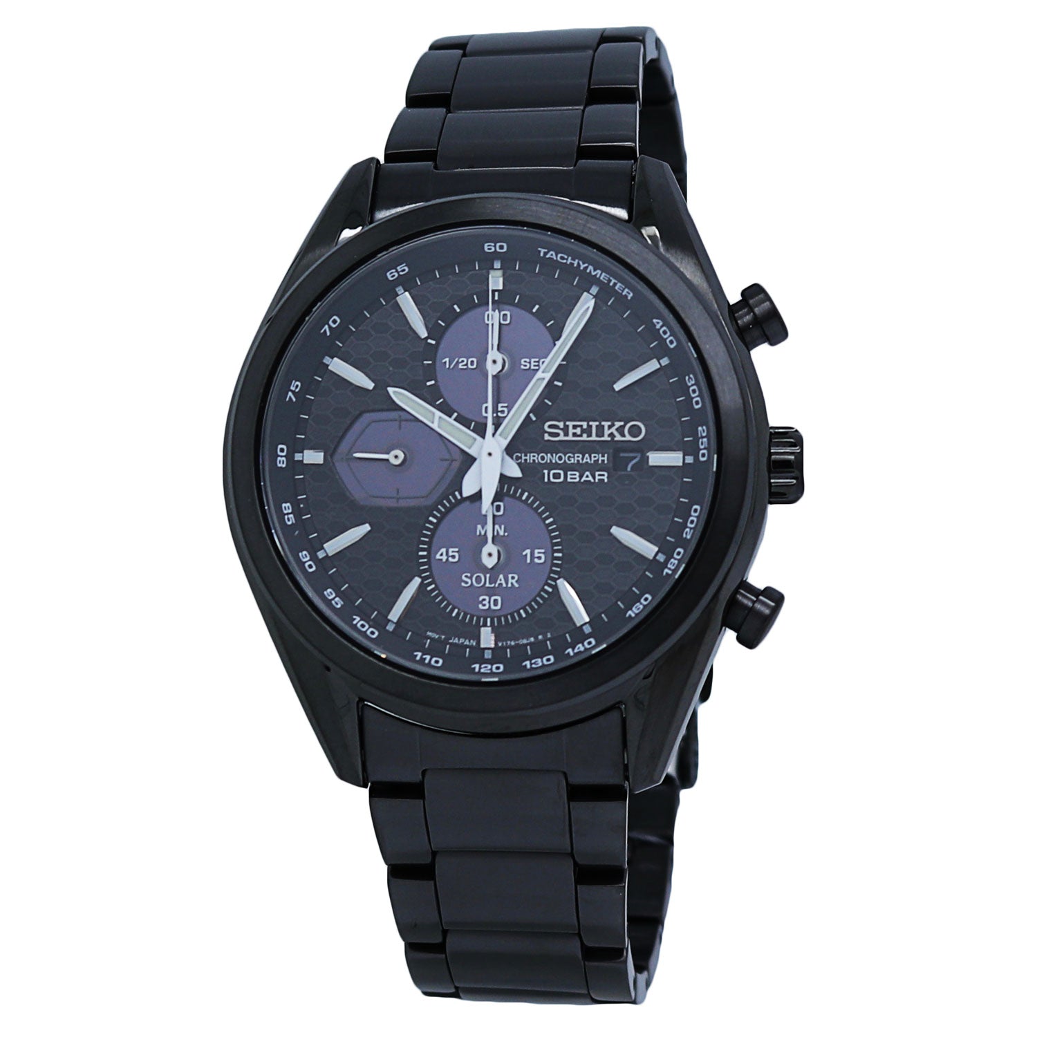  Seiko Solar Black Dial Black IP Stainless Steel Men's Watch SSC773 