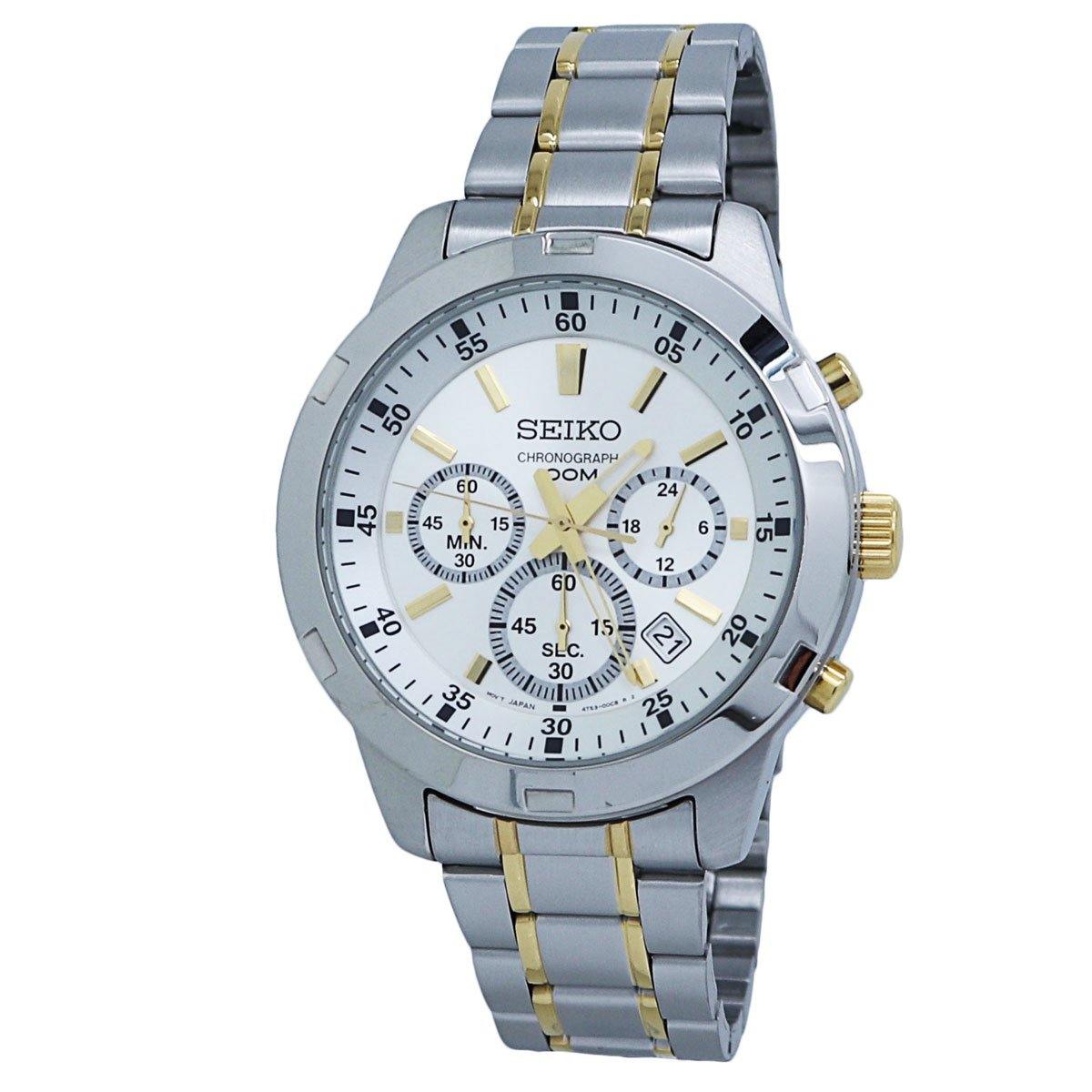  Seiko Chronograph White Dial Two-Tone Men's Watch SKS607 