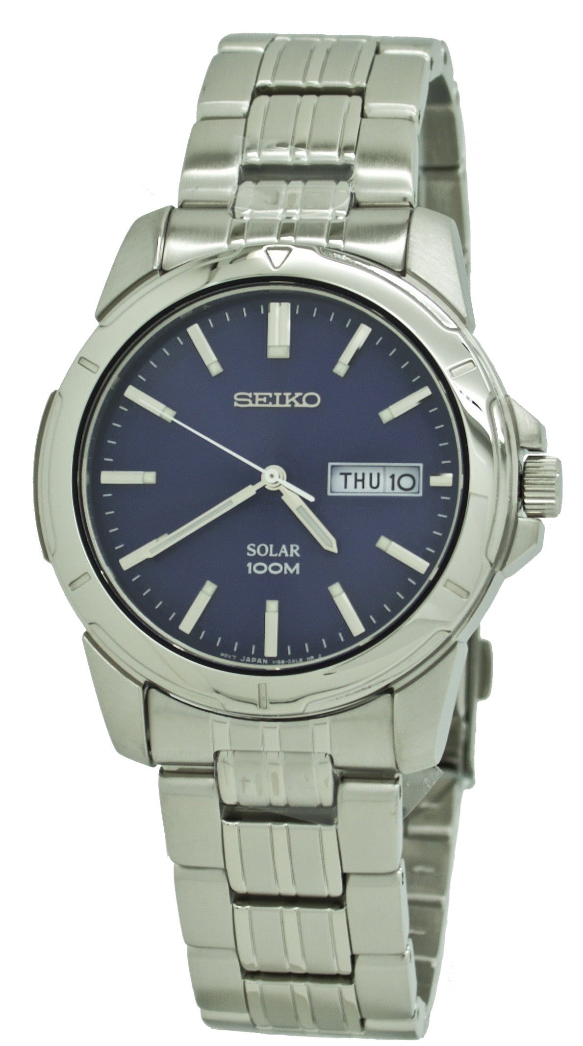  Seiko Solar SNE501 Blue Dial Stainless Steel Men's Watch 