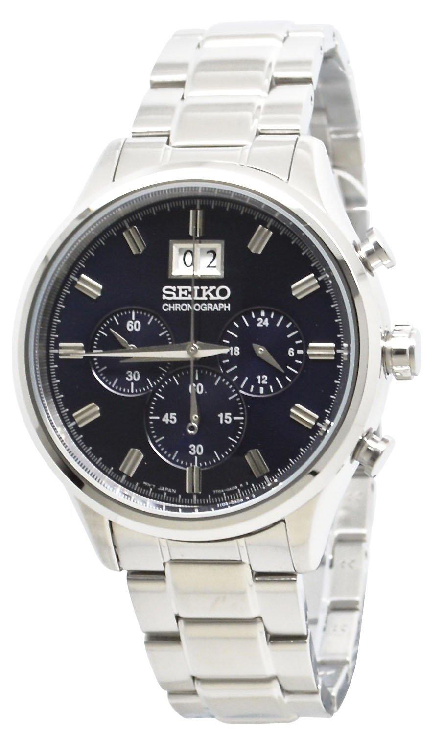  Seiko Chronograph Metallic Blue Dial Stainless Steel Mens Watch SPC081 