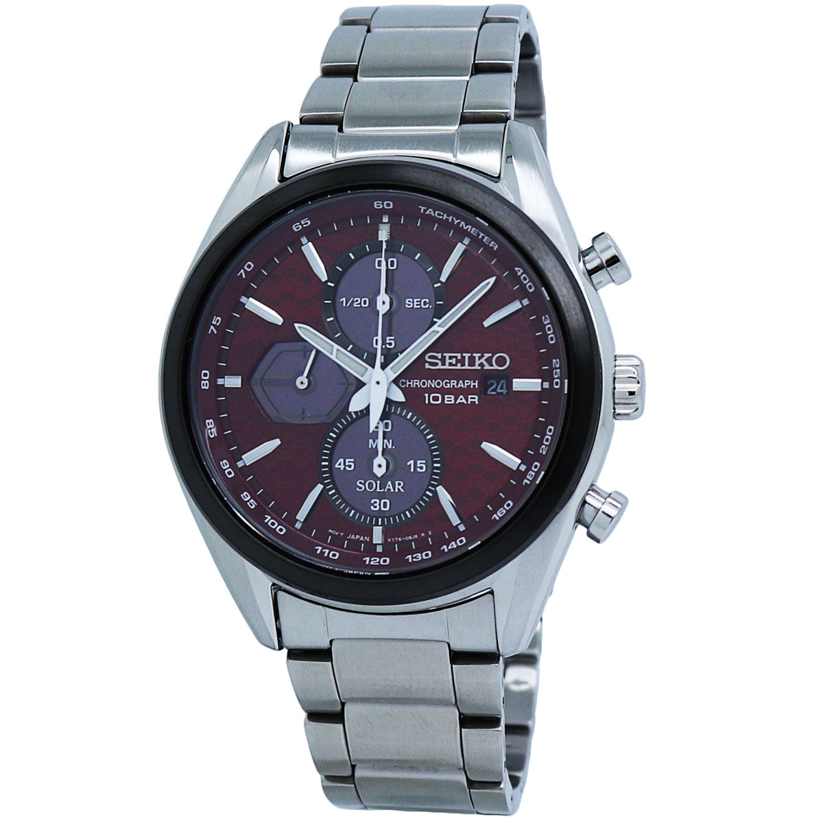  Seiko Chronograph Solar Red Dial Stainless Steel Men's Watch SSC771 