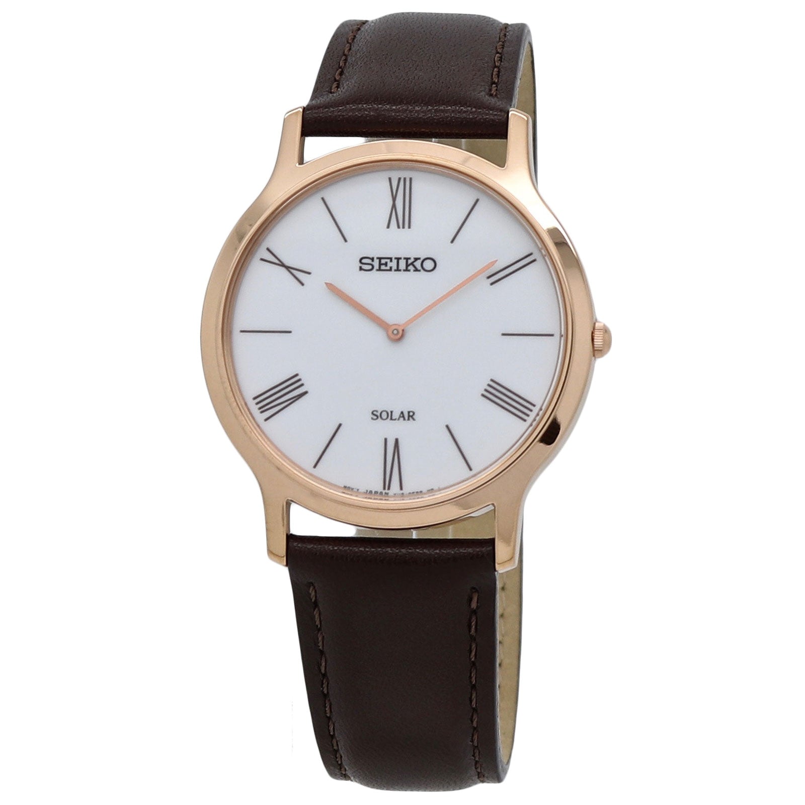  Seiko Solar White Dial Men's Leather Watch SUP854 