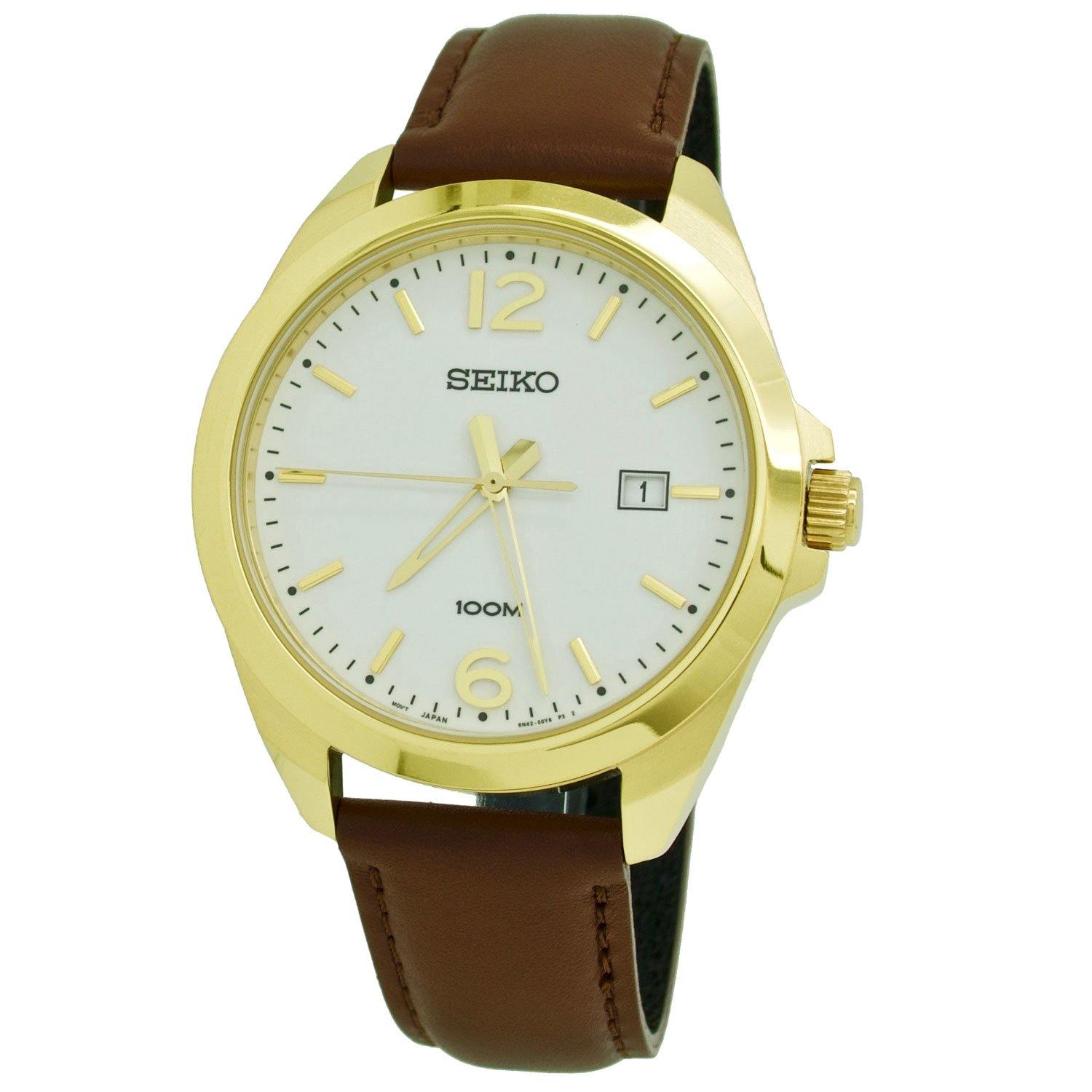  Seiko Neo Classic SUR216 Men's White Dial Brown Leather Watch 