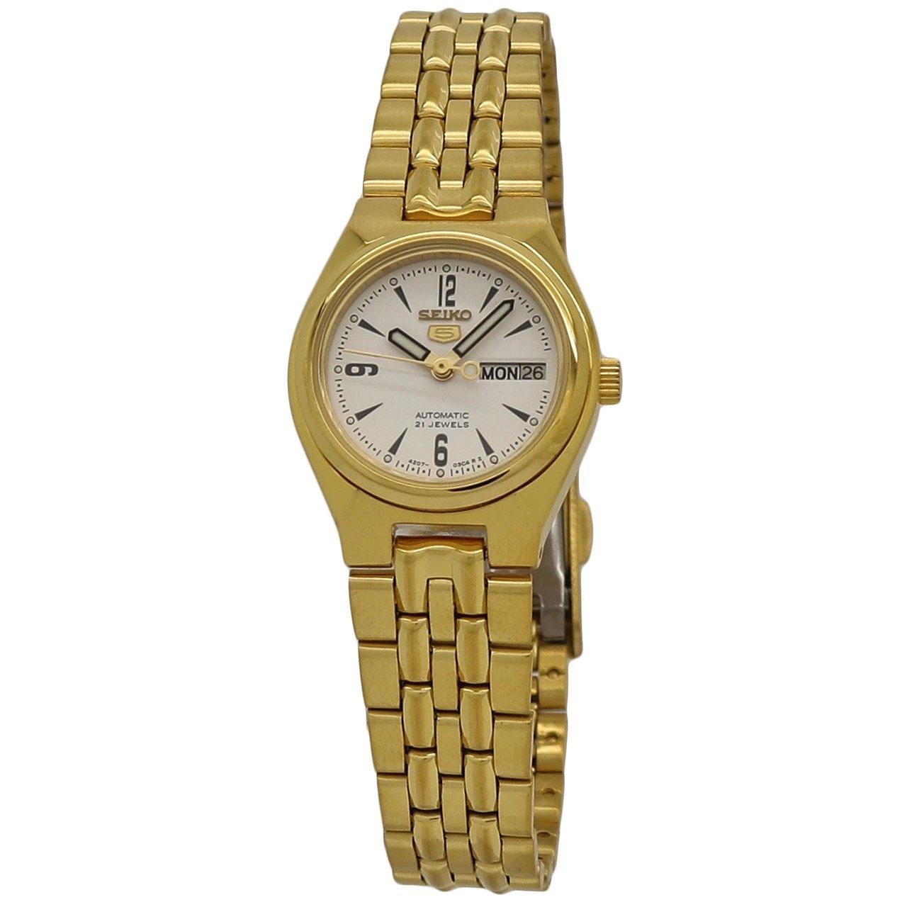  Seiko Series 5 Automatic White Dial Gold-tone Ladies Watch SYMA22 