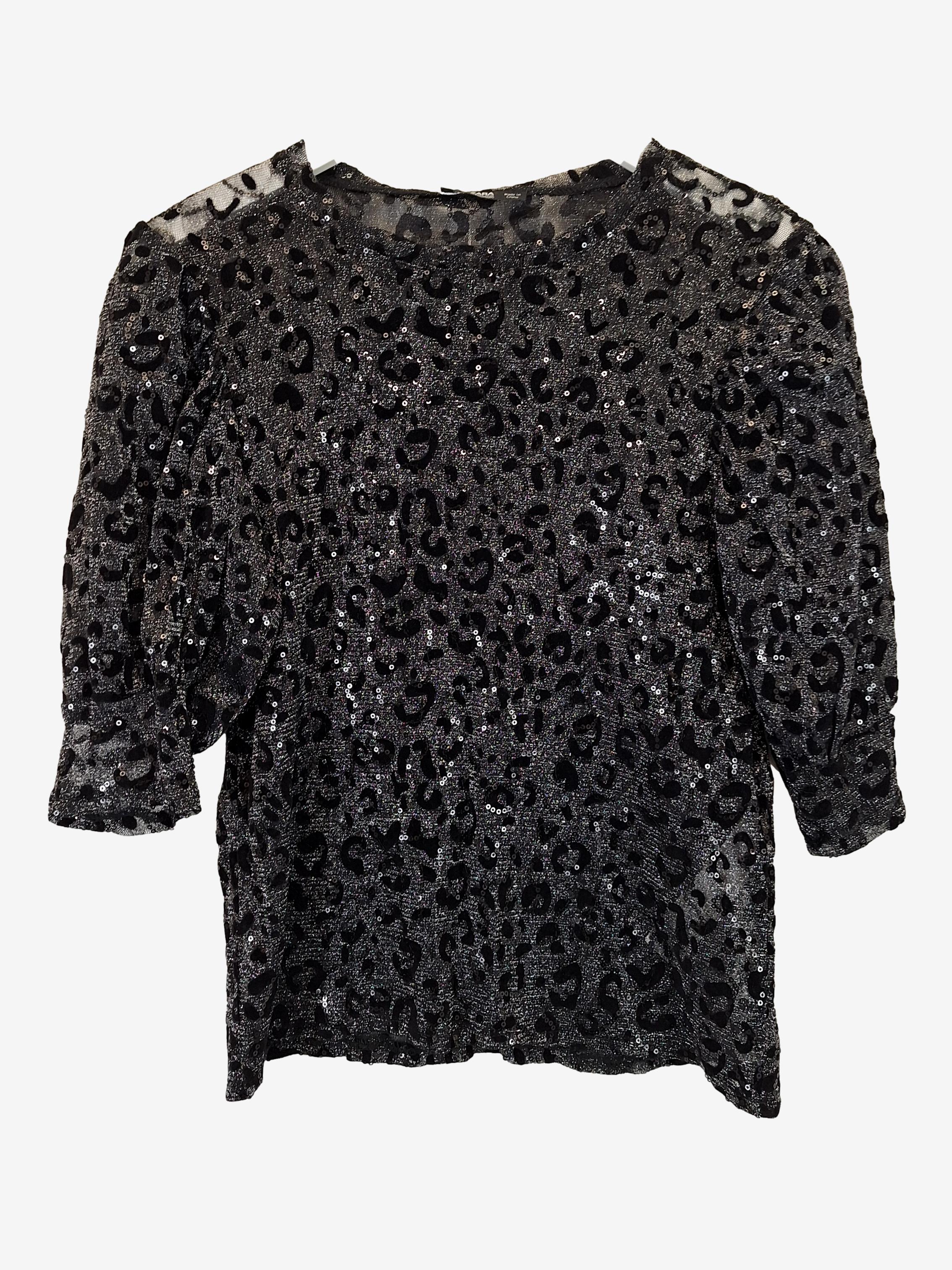 image of Zara Funky Sheer Leopard Top Size S