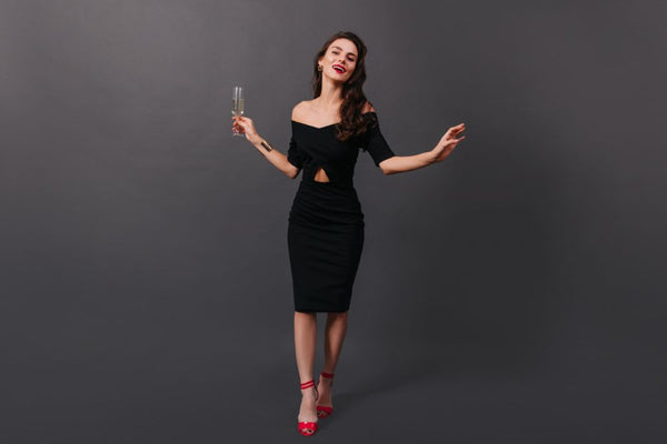 woman wear cocktail dress