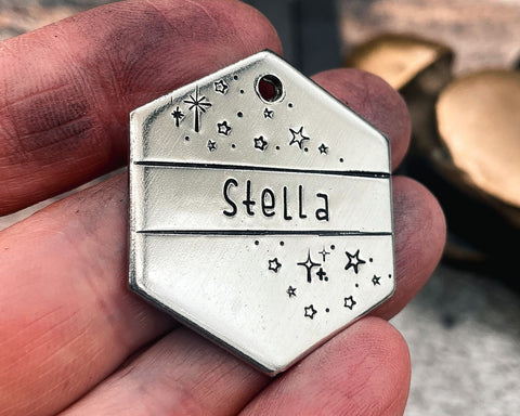 hexagon dog tag with star design