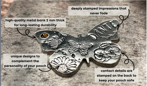 durable butterfly pet id tag hand-stamped