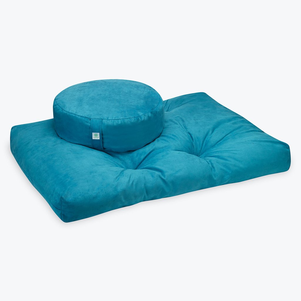  Seat Of Your Soul Aqua Teal Meditation Cushion – 10 Colors  Crescent Yoga Pillow; Organic Cotton Zafu Cover & Zipper Liner to Adjust  USA Buckwheat Hulls; Floor Pouf for Sitting