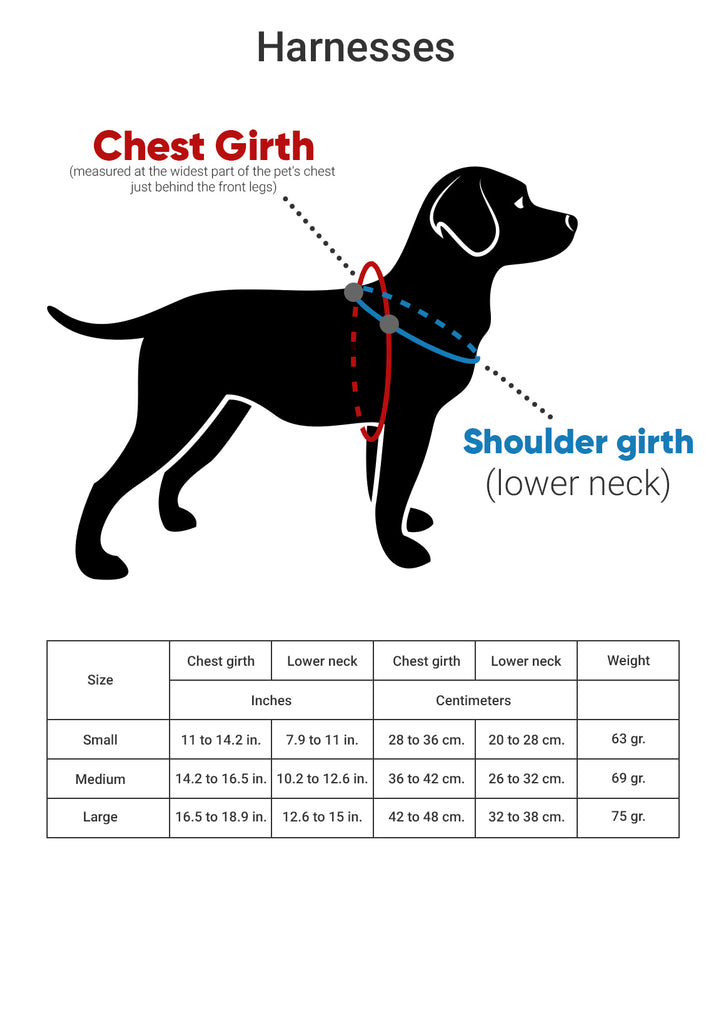 Dog Harnesses size chart - Bechiva